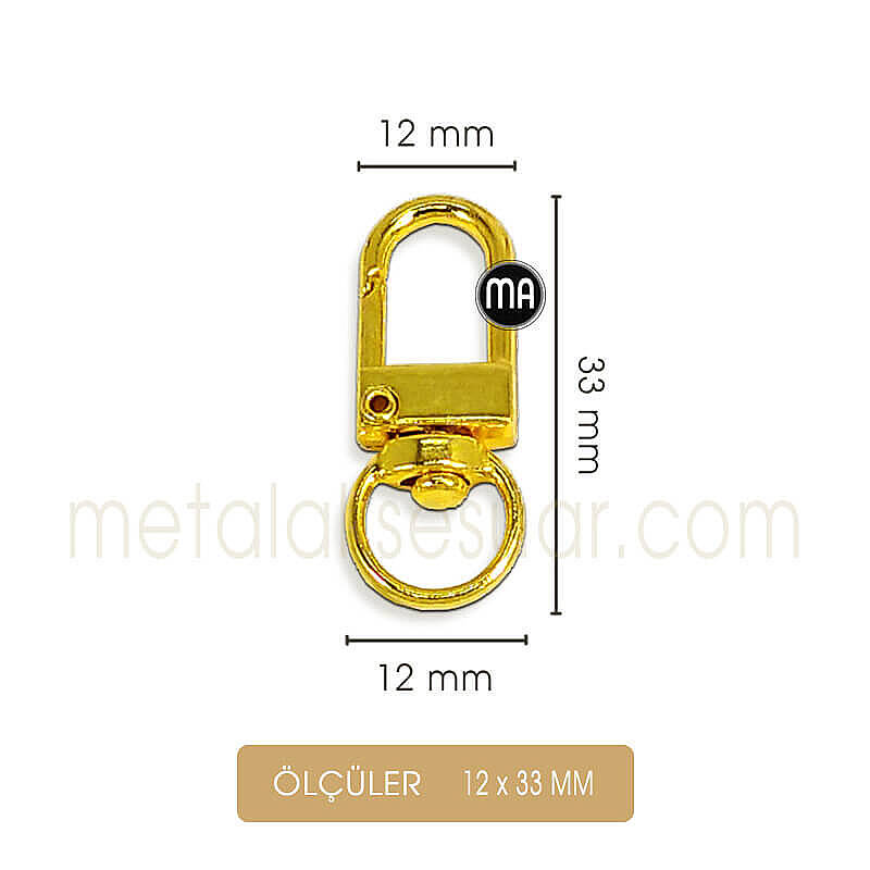 Paris Zamak Kanca Gold (12x33 mm) Anahtarlık Kancası - 2