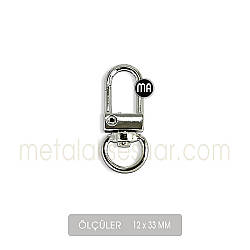 Paris Zamak Kanca Gümüş (12x33 mm) Anahtarlık Kancası - Metal Aksesuar