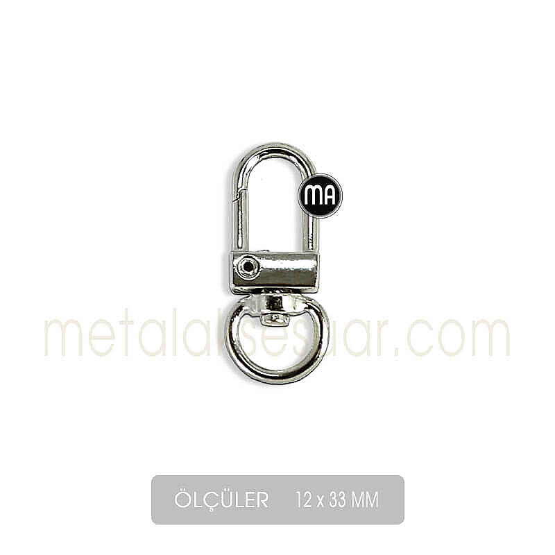 Paris Zamak Kanca Gümüş (12x33 mm) Anahtarlık Kancası - 1