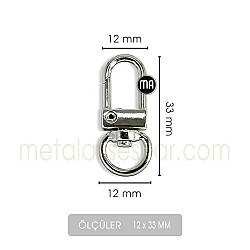 Paris Zamak Kanca Gümüş (12x33 mm) Anahtarlık Kancası - Metal Aksesuar (1)