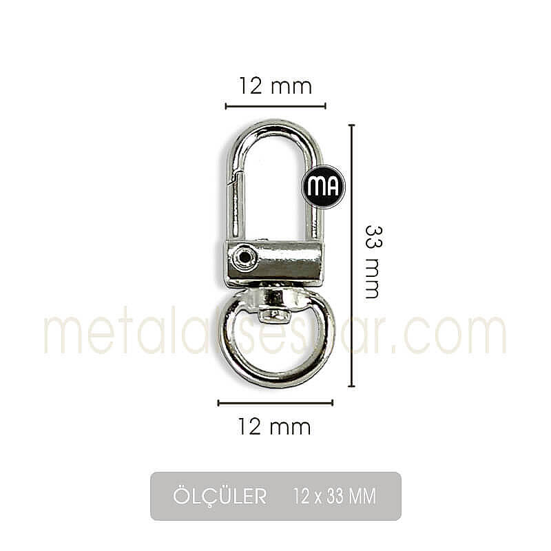 Paris Zamak Kanca Gümüş (12x33 mm) Anahtarlık Kancası - 2