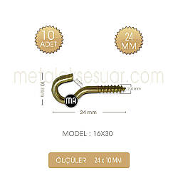 Piton Kanca Vida 16X30 Model (24x10 mm) 10 Adet Janjanlı Sarı - Metal Aksesuar (1)