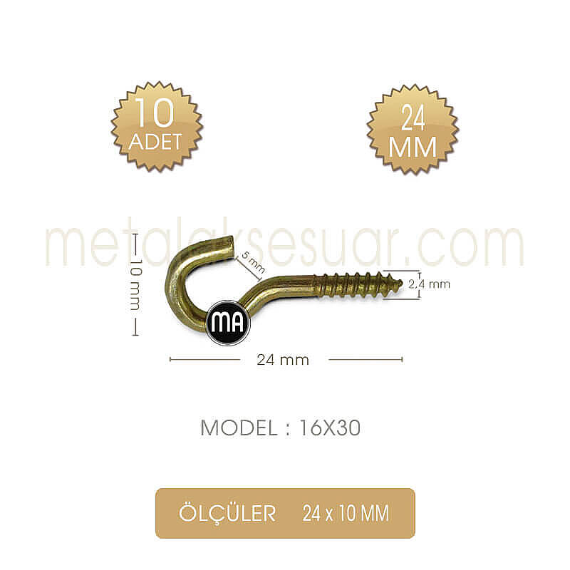 Piton Kanca Vida 16X30 Model (24x10 mm) 10 Adet Janjanlı Sarı - 2