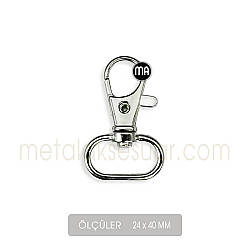 Zamak Paris Kanca Gümüş Rengi (24x40 mm) Anahtarlık Çanta Kancası - Metal Aksesuar