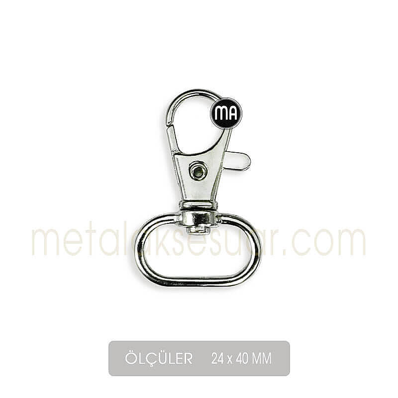 Zamak Paris Kanca Gümüş Rengi (24x40 mm) Anahtarlık Çanta Kancası - 1