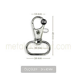 Zamak Paris Kanca Gümüş Rengi (24x40 mm) Anahtarlık Çanta Kancası - Metal Aksesuar (1)