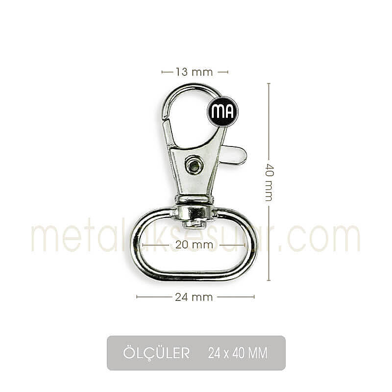 Zamak Paris Kanca Gümüş Rengi (24x40 mm) Anahtarlık Çanta Kancası - 2