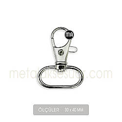 Zamak Paris Kanca Gümüş Rengi (30x40 mm) Anahtarlık Çanta Kancası - Metal Aksesuar