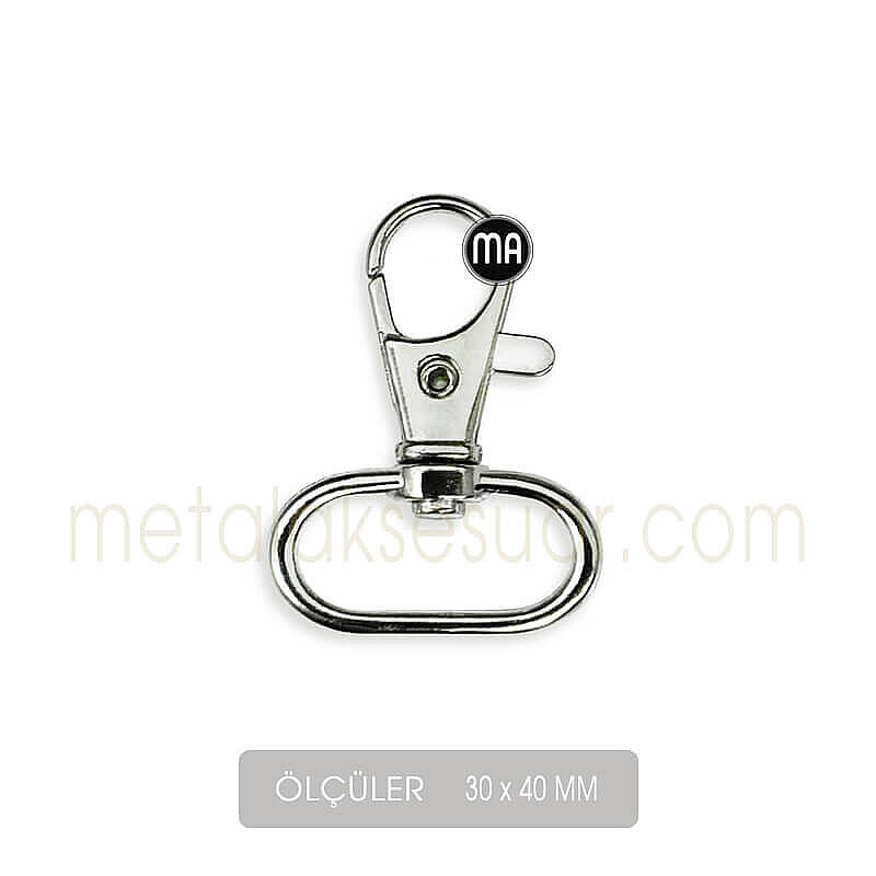 Zamak Paris Kanca Gümüş Rengi (30x40 mm) Anahtarlık Çanta Kancası - 1