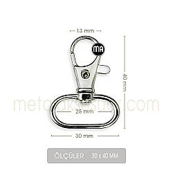 Zamak Paris Kanca Gümüş Rengi (30x40 mm) Anahtarlık Çanta Kancası - Metal Aksesuar (1)