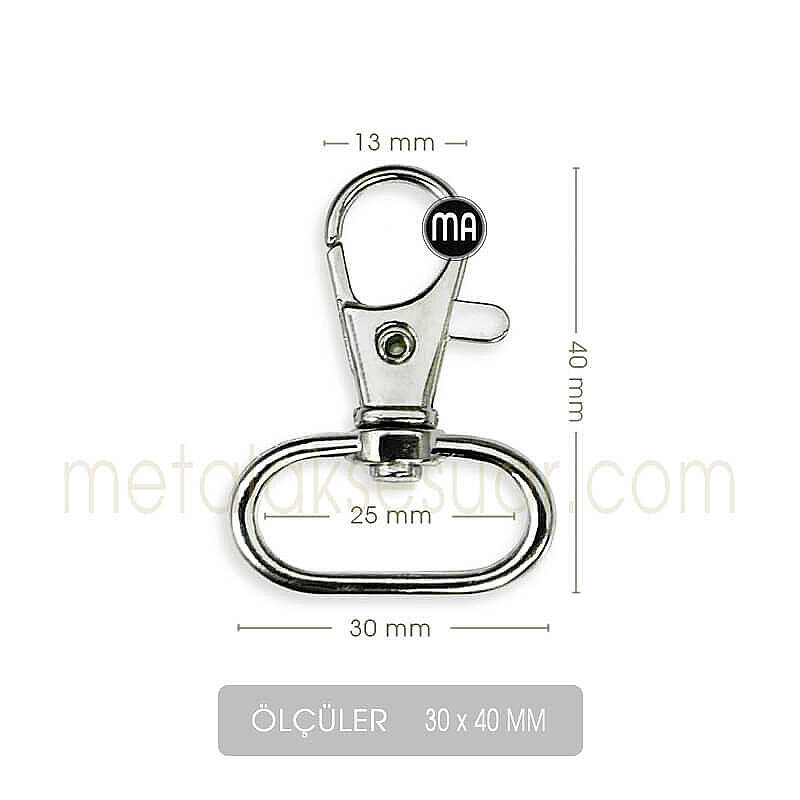 Zamak Paris Kanca Gümüş Rengi (30x40 mm) Anahtarlık Çanta Kancası - 2